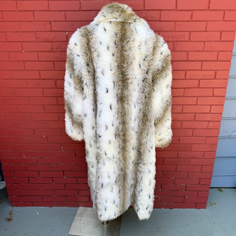 Vintage Faux Fur Long Coat XXL Snow Leopard Print Cream USA Mobwife Hollywood - Picture 3 of 7